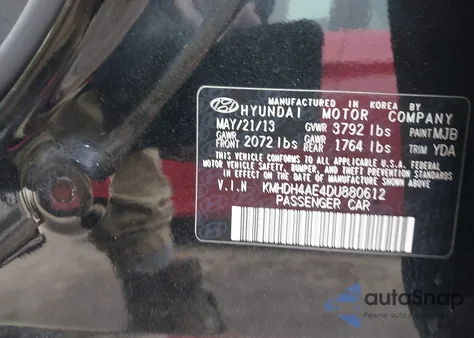 2013 Hyundai Elantra Gls из США, поврежденный, VIN KMHDH4AE4DU880612